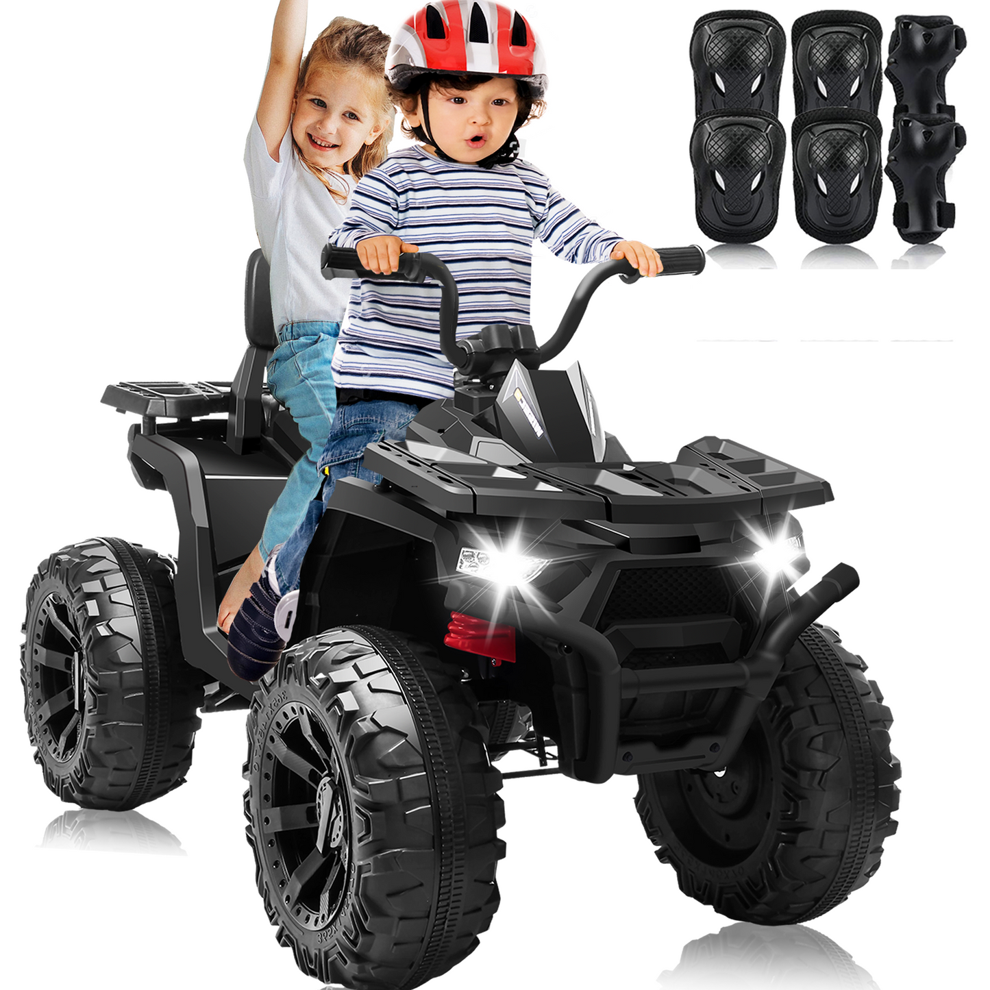 BLISSRIDE 24V Kids ATV 4 Wheeler, 2 Seater Ride on Toy for Big Kids with 400W Motor, 9AH Battery Powered, Protective Gear Set, Bluetooth Music, LED Lights, Spring Suspension, Electric Quad for Boys&Girls,Red