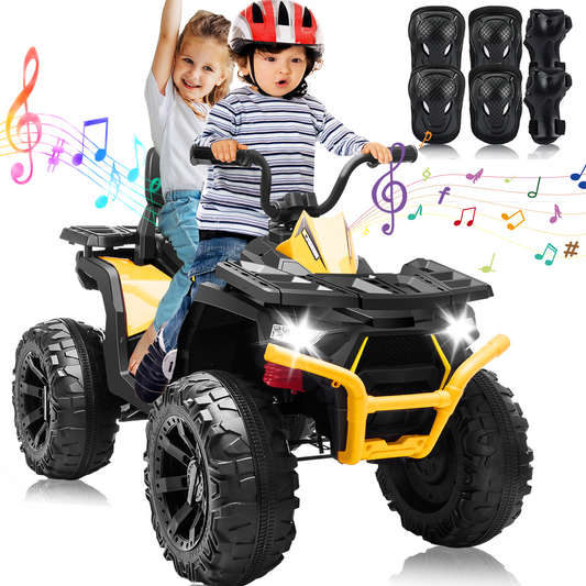 BLISSRIDE 24V Kids ATV 4 Wheeler, 2 Seater Ride on Toy for Big Kids with 400W Motor, 9AH Battery Powered, Protective Gear Set, Bluetooth Music, LED Lights, Spring Suspension, Electric Quad for Boys&Girls,Yellow