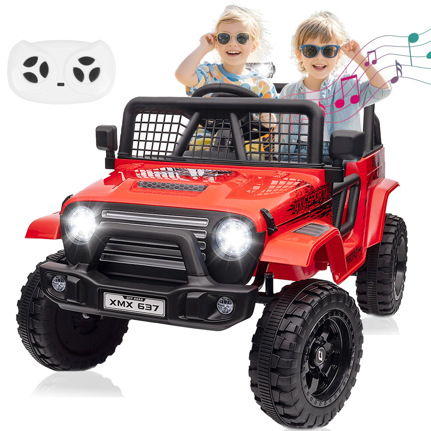 BLISSRIDE 24V Ride On Jeep, Kids 2 Seater Ride On Car Truck w/4WD Motor, Remote Control, 3 Speed, Bluetooth Music, Spring Suspension, LED Light, Kids Electric Car Power Wheels Gift for Boys, Girls - Black