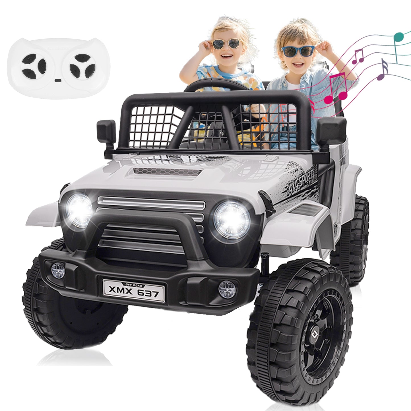 BLISSRIDE 24V Ride On Jeep, Kids 2 Seater Ride On Car Truck w/4WD Motor, Remote Control, 3 Speed, Bluetooth Music, Spring Suspension, LED Light, Kids Electric Car Power Wheels Gift for Boys, Girls - Black