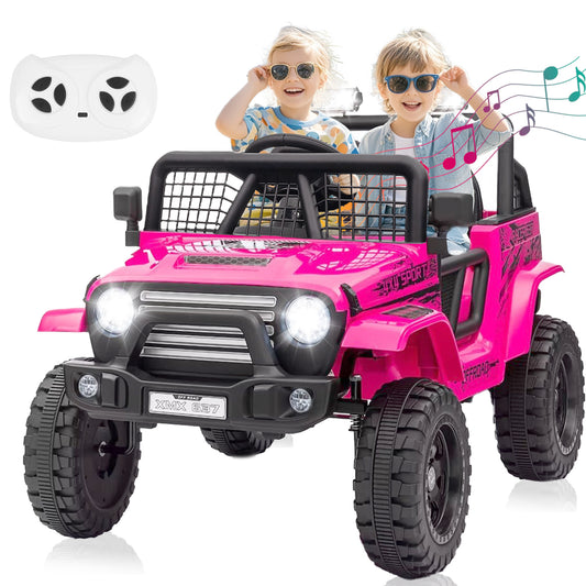 BLISSRIDE 24V Ride On Jeep, Kids 2 Seater Ride On Car Truck w/4WD Motor, Remote Control, 3 Speed, Bluetooth Music, Spring Suspension, LED Light, Kids Electric Car Power Wheels Gift for Boys, Girls - Rose Red