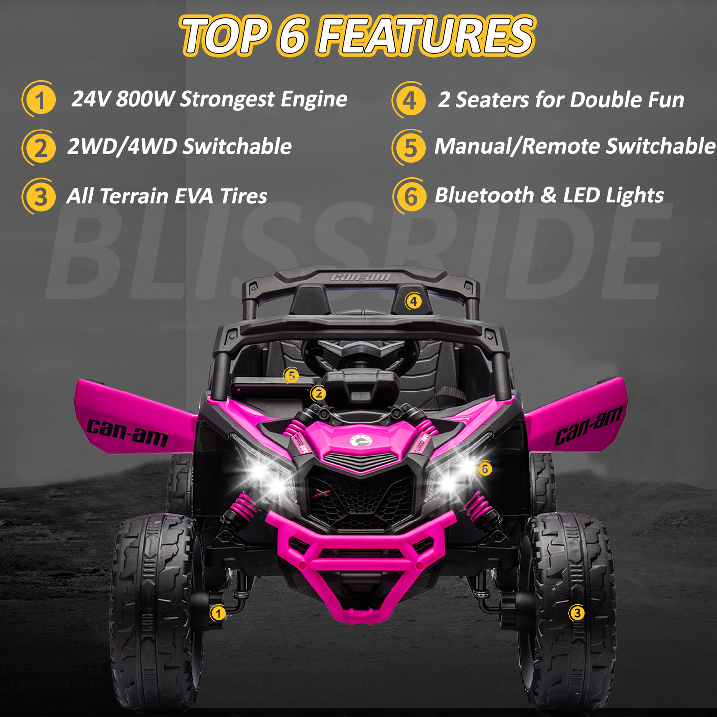 24V Ride on Toys Car, BLISSRIDE 4WD/2WD Switchable Kids UTV for Kids Boys Girls, Pink