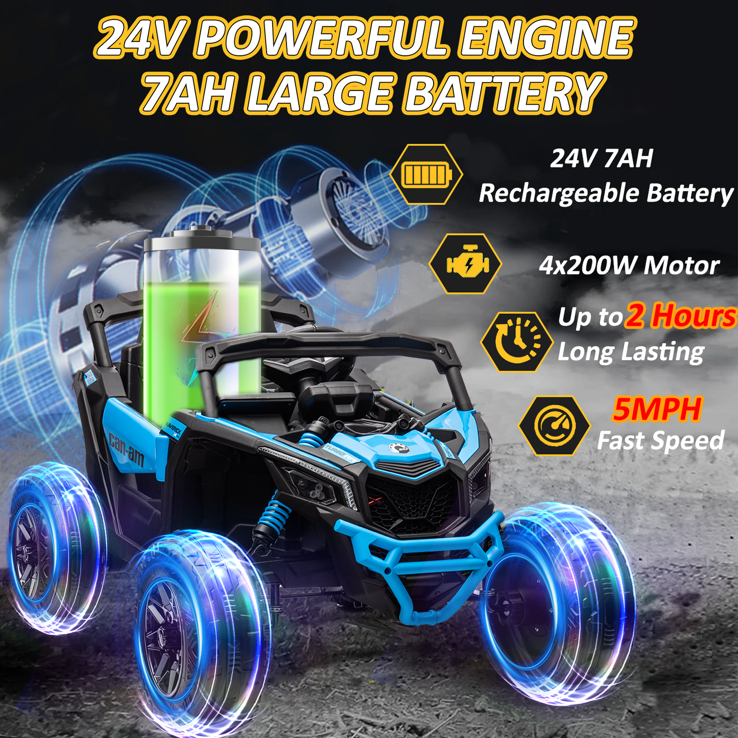 24V Ride on Toys Car, BLISSRIDE 4WD/2WD Switchable Kids UTV for Kids Boys Girls, Blue