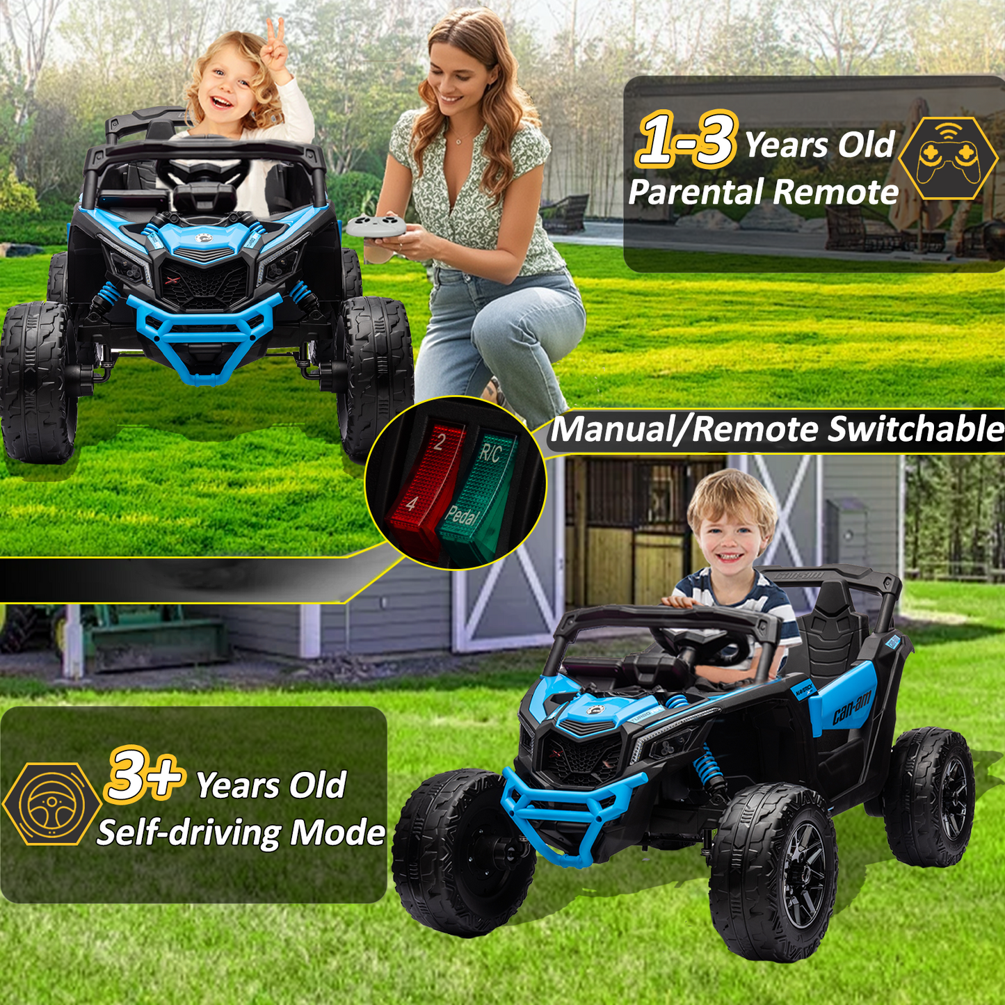 24V Ride on Toys Car, BLISSRIDE 4WD/2WD Switchable Kids UTV for Kids Boys Girls, Blue