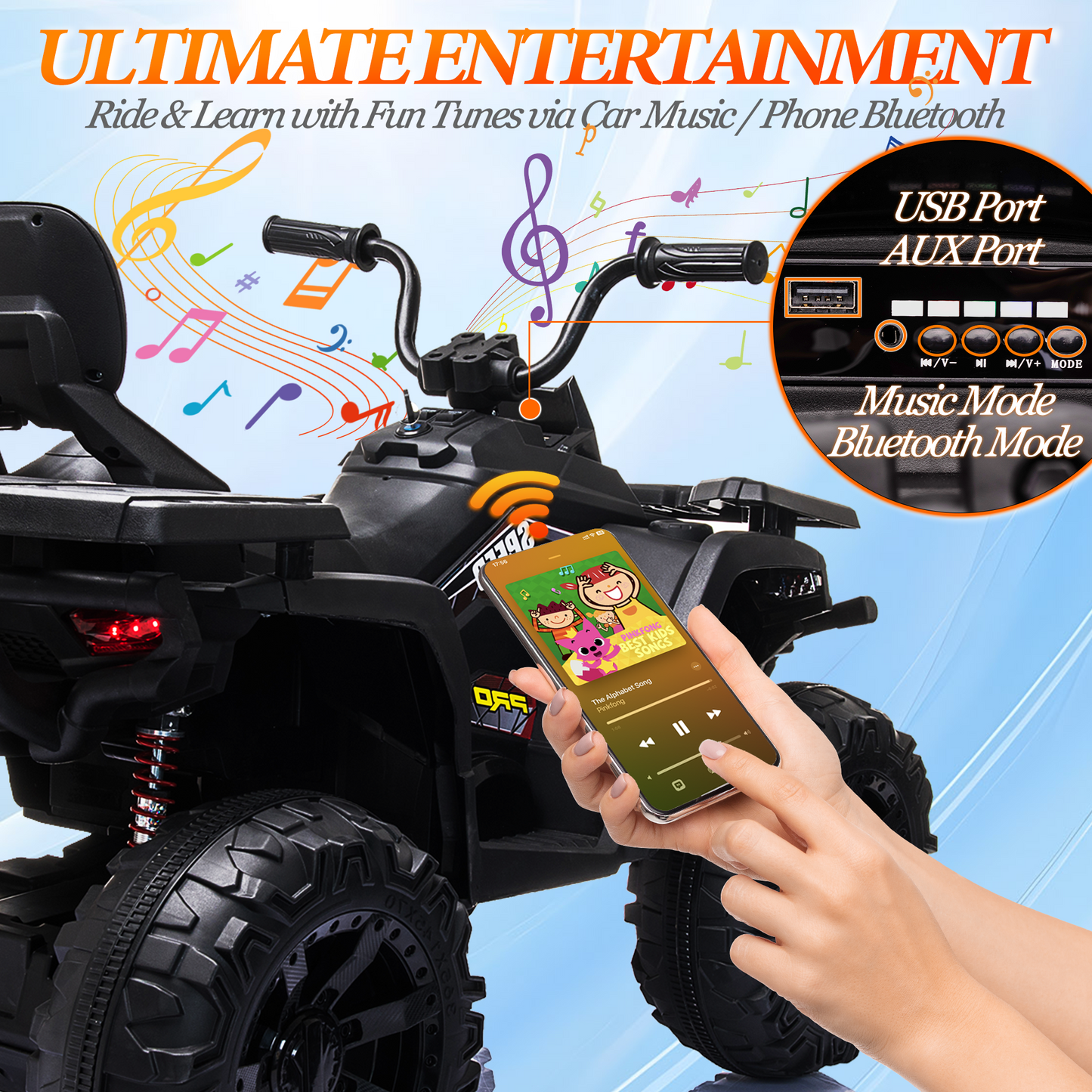 BLISSRIDE 24V Kids ATV 4 Wheeler, 2 Seater Ride on Toy for Big Kids with 400W Motor, 9AH Battery Powered, Protective Gear Set, Bluetooth Music, LED Lights, Spring Suspension, Electric Quad for Boys&Girls,Red