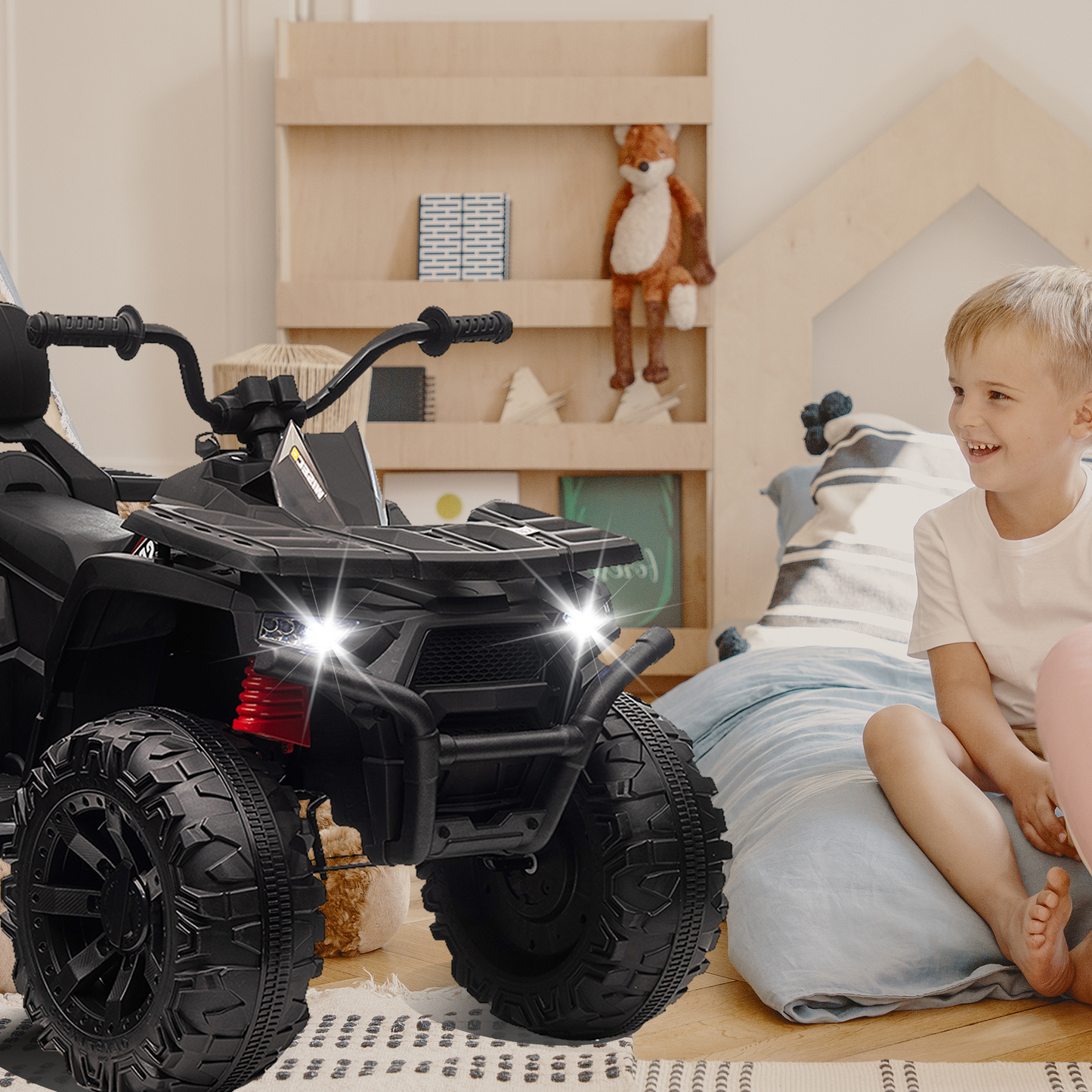 BLISSRIDE 24V Kids ATV 4 Wheeler, 2 Seater Ride on Toy for Big Kids with 400W Motor, 9AH Battery Powered, Protective Gear Set, Bluetooth Music, LED Lights, Spring Suspension, Electric Quad for Boys&Girls,Red